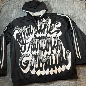 Vtg Marithe Francois‎ Girbaud Jacket Hoodie Black Graffiti XXXL Spellout